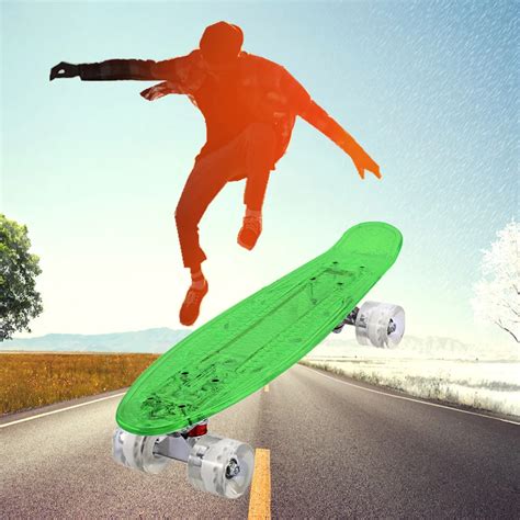 Outlife CL 403 Transparent PC Cool LED Skateboard Complete 22 Inch Retro Cruiser Longboard For ...