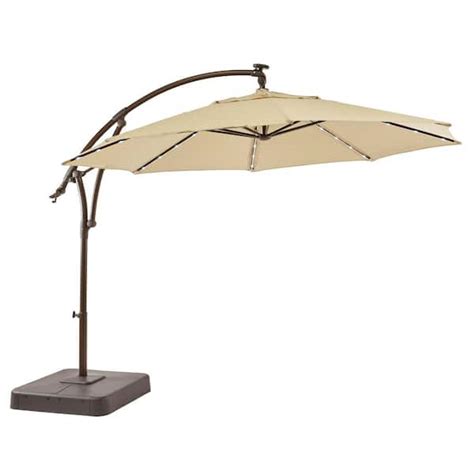 11 Foot Offset Patio Umbrella With Solar Lights - Patio Furniture