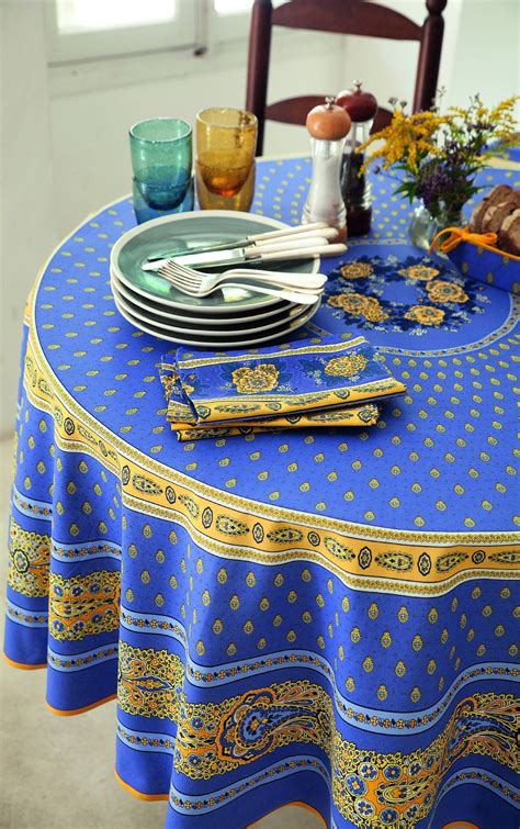 BASTIDE BLUE Printed Cotton 70 inches Round Tablecloths - French Country Circular Table Cover ...