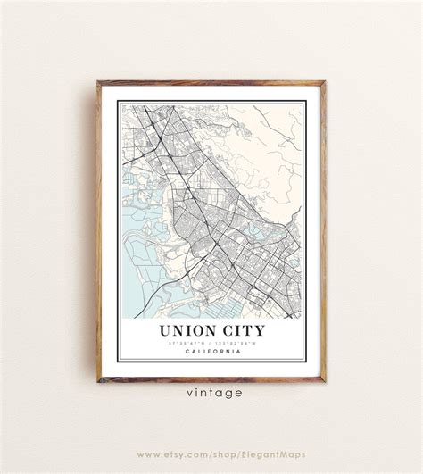 Union City California map Union City CA map Union City city | Etsy