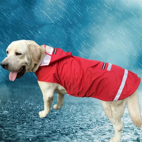 Breathable waterproof Medium Large dog raincoat reflective safety big dog rain coat hoodie ...