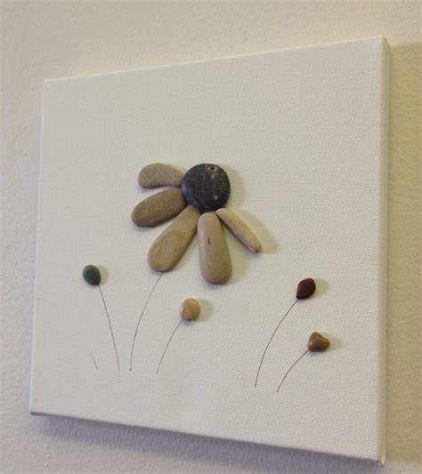 Beach Stone Artwork/ Pebble Art/ Canvas Art/ Collage-black-eyed Susan - Etsy