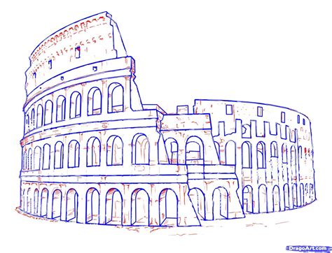 How to Draw the Colosseum, Step by Step, Famous Places, Landmarks ... | Концептуальные черты ...