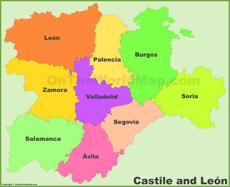 Castile and León provinces map - Ontheworldmap.com