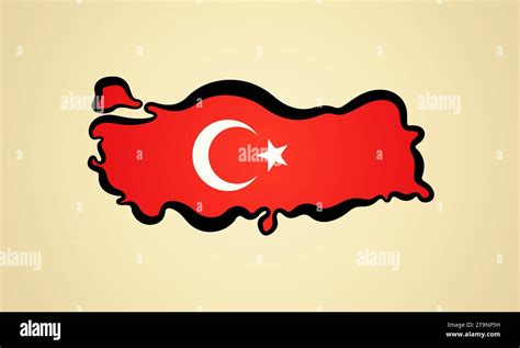 Map of Turkey with flag and black outline Stock Vector Image & Art - Alamy