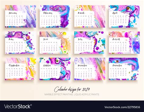 Calendar design for 2019 set of 12 pages Vector Image