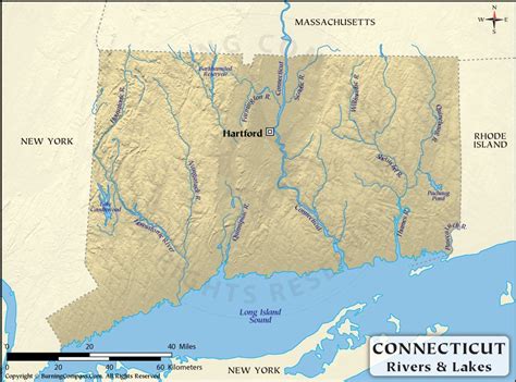 Map Of Connecticut Lakes, Streams And Rivers, 48% OFF