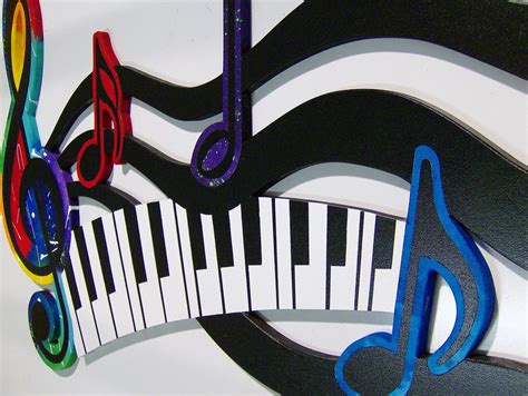 Colorful G Clef Music Note & Piano keys Abstract wood wall sculpture, modern art - Wall Sculptures