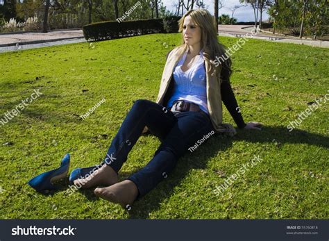 Barefoot Woman Laying Grass