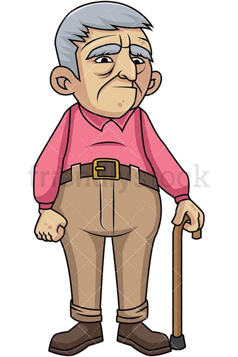 Sad Old Man With Walking Stick Cartoon Vector Clipart - FriendlyStock