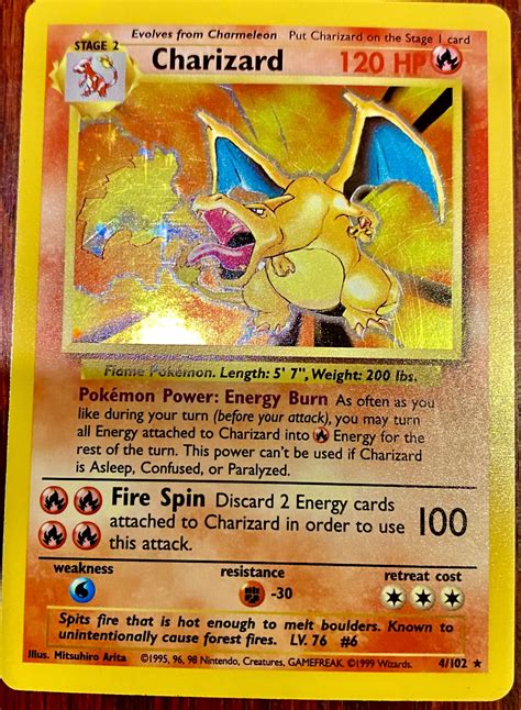 Charizard 4/102 Holo Rare 1995 Original Card | Etsy