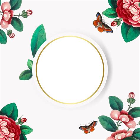 Chinese painting featuring flowers blank circle frame vector | Free stock vector - 544888