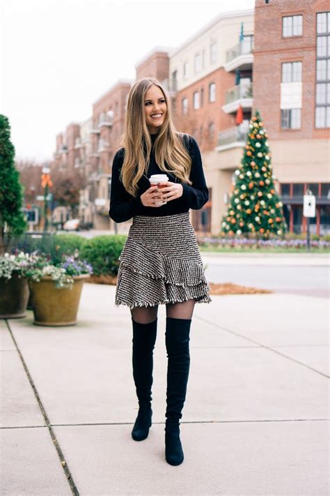 Tweed Skirts and Over-The-Knee Boots | Over the knee boot outfit ...