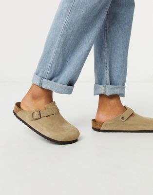 Birkenstock boston mules in taupe suede | ASOS