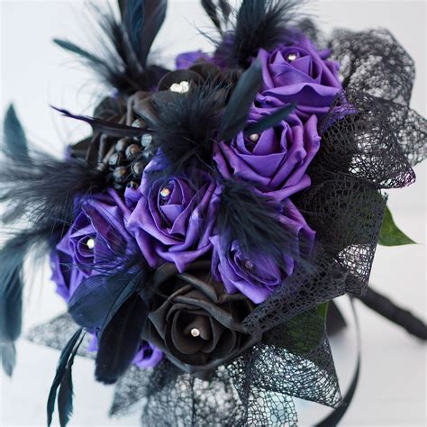 Artificial purple rose bridal bouquet | gothic wedding | Pink Corsage | Purple bridal bouquet ...