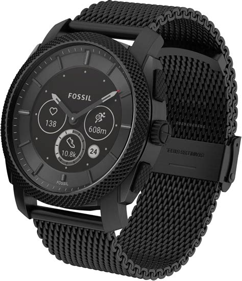 Fossil Machine Gen 6 Hybrid 45mm Stainless Steel and Silicone Smart Watch, Color: Black (Model ...