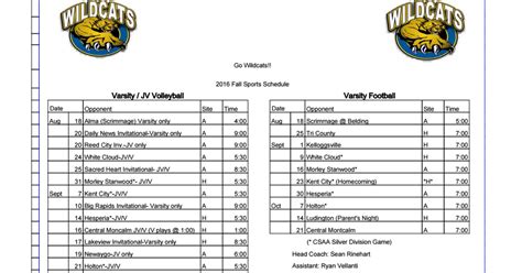 Printable Sports Schedule - Google Sheets