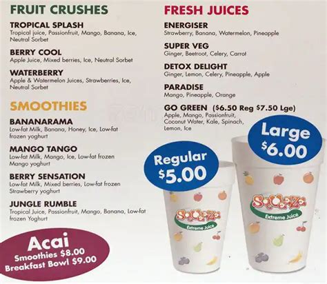 Squeeze Juice Bar Menu, Menu for Squeeze Juice Bar, Albany Creek, Brisbane - Urbanspoon/Zomato