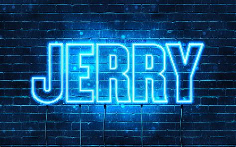 4K free download | Jerry with names, horizontal text, Jerry name, blue neon lights, with Jerry ...