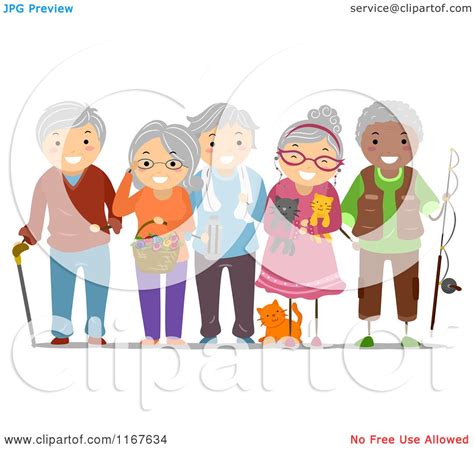 Cartoon of a Group of Diverse Senior Adults - Royalty Free Vector ...