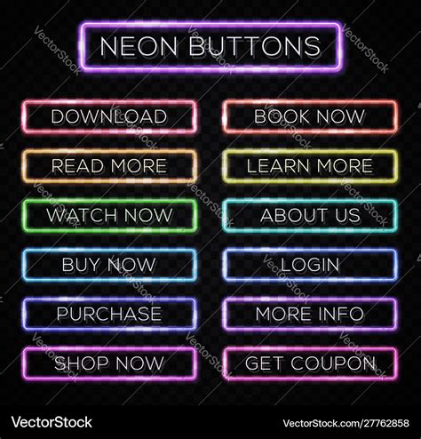 Bright colors neon web buttons set website design Vector Image