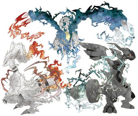 Reshiram, Zekrom, and Kyurem by lunasnightmare on DeviantArt