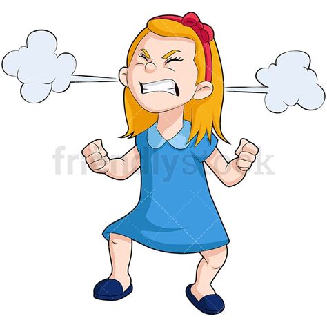 Angry Little Girl With Steam Clouds Cartoon Vector Clipart - FriendlyStock