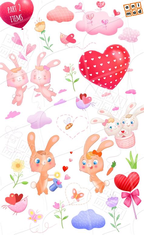 Valentine Bunny clipart Instant Download Bunnies in love | Etsy