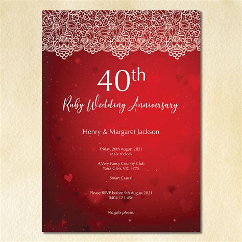 Vintage Lace: 40th Ruby Wedding Anniversary Invitation - Balloon Macaroon