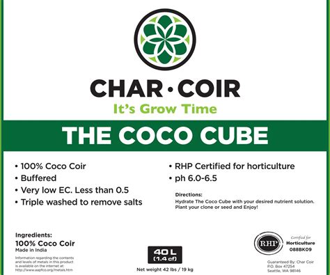 Char Coir Coco Cube RHP Certified Coco Coir, 2.25 L, case of 32 – Grow ...