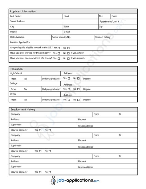 General Job Application Form Printable - JobApplicationForms.net