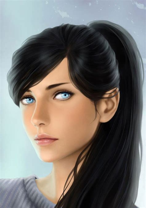 Art | Woman | Dark Hair and Blue Eyes | Character portraits, Female art ...