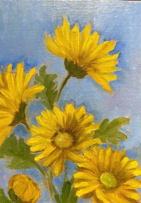 Yellow Daisy Oil Painting, Original on Panel, Gallery Artwork, Blooming ...