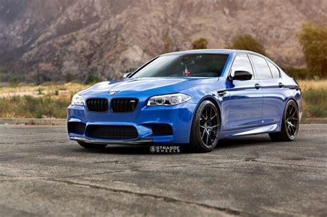 Blue BMW 5-Series Rolling on Matte Black Strasse Wheels — CARiD.com Gallery