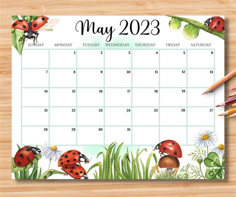 EDITABLE May 2023 Calendar Beautiful Spring With Cute Bugs - Etsy Canada