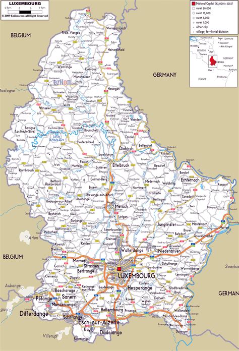 Large road map of Luxembourg with cities and airports | Luxembourg | Europe | Mapsland | Maps of ...