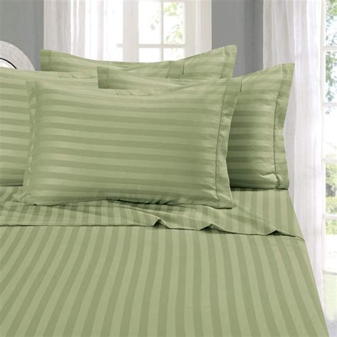 1500 Thread Count 6-Piece DAMASK STRIPE Bed Sheet Set, Full Sage/Green ...