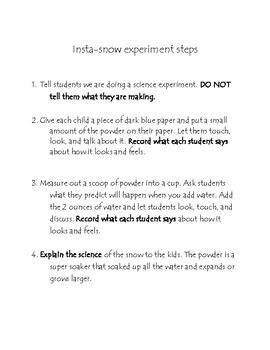 Instant Snow Science Experiment by To love and to learn | TpT