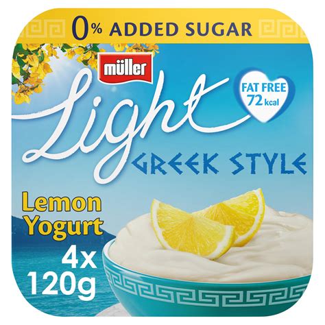 Muller Light Fat Free Greek Style Lemon Yogurts 4 x 120g | Low Fat & Fat Free Yogurt | Iceland Foods