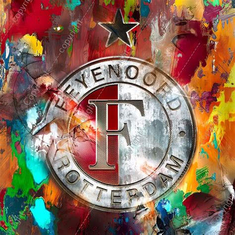 JJ-Art (Aluminium) 100x100 | Feyenoord logo, embleem, abstract ...