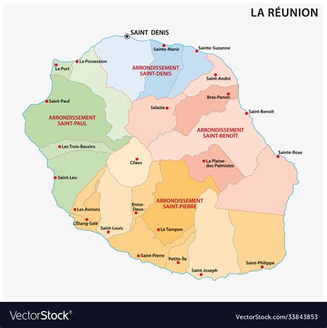 Administrative map la reunion france Royalty Free Vector