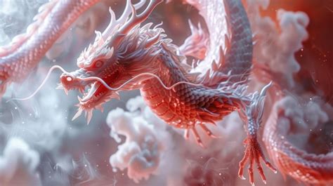 Premium Photo | Majestic Red and White Chinese Dragon Sculpture