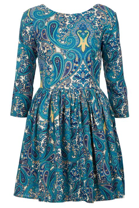 Lyst - TOPSHOP Paisley Print Skater Dress in Blue