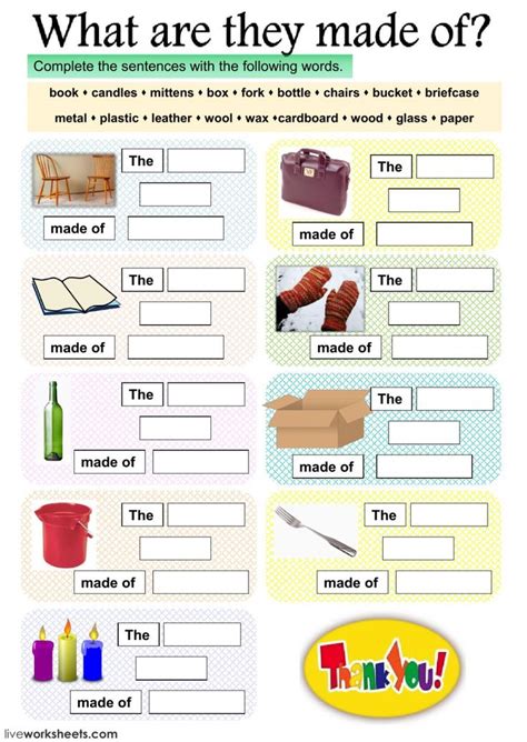 Materials Worksheet: Identify What They're Made Of