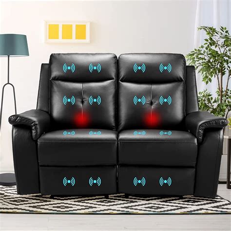 Black PU Leather 2-Seater Loveseat with Heating, Massage - Double ...