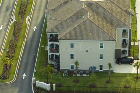 Top View of New Apartment Condos in Florida Suburban Area. Family Housing in Quiet Neighborhood ...