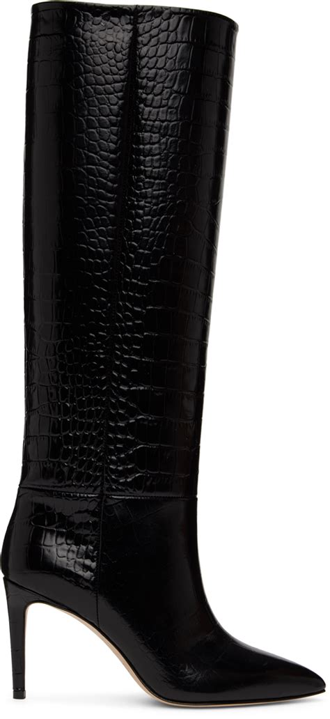 Black Croc Tall Boots by Paris Texas on Sale