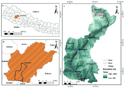 Location map of the study area: (a) Jajarkot district in Nepal around... | Download Scientific ...