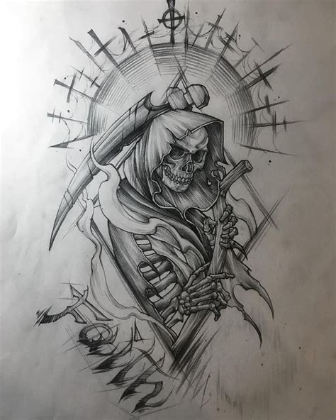 Dark grim reaper tattoo drawing - insidelery