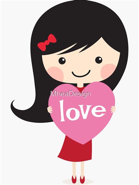 "Cute cartoon girl holding a love heart" Sticker by MheaDesign | Redbubble